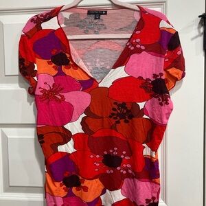 Y2K Central Park West Multicolor Floral V-Neck Top